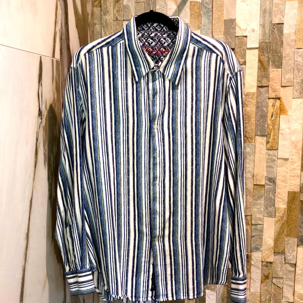 Robert Graham XL traditional fit blue striped long sleeve shirt.